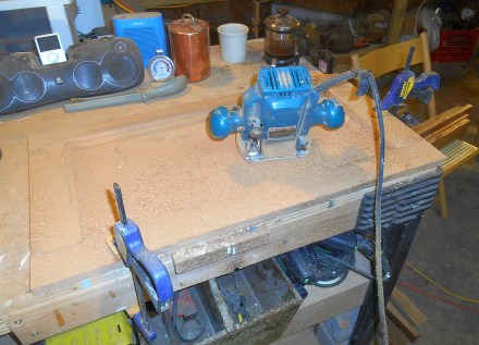 Routing out a rabbet for the glass.