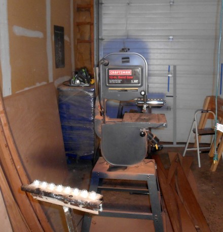 Beam cutting area -- bandsaw said, "1 hp, sapele? You've got to be kidding."