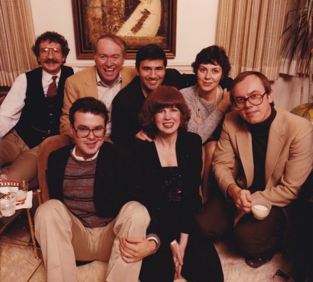 Christmas 1981. Frank is in the middle of the back row with his wife Linda. Moe Hickey, our first publisher is to his right. The beautiful lady in front is Donna Rome, our hostess and one of the first people on the Washington staff.