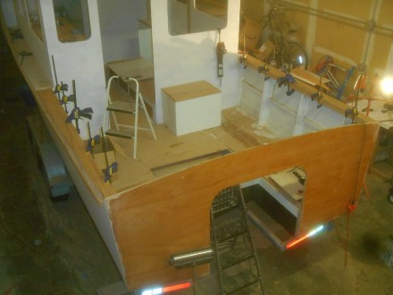 Cockpit side deck glue up